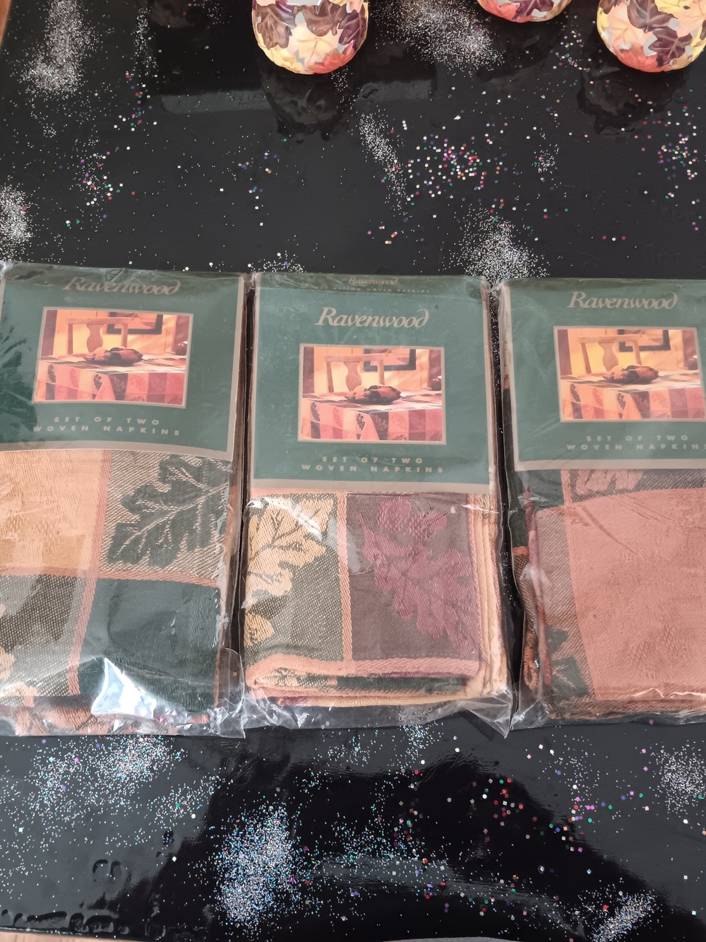 Autumn Patchwork Woven Napkins - Set of Two, Green/Brown